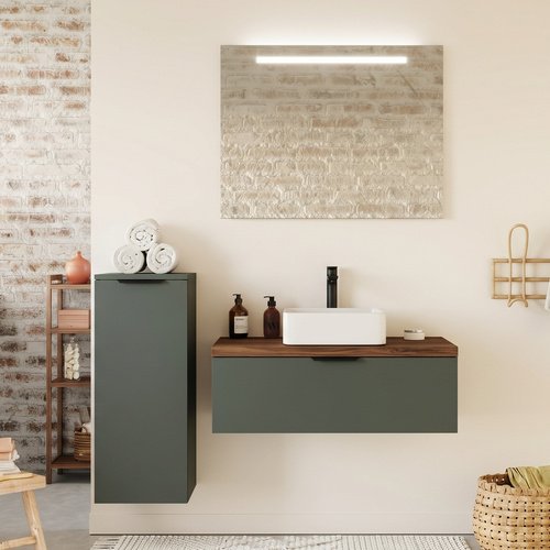 Meuble de salle de bain suspendu vasque à poser 90cm 1 tiroir Vert Amazonie - Venice