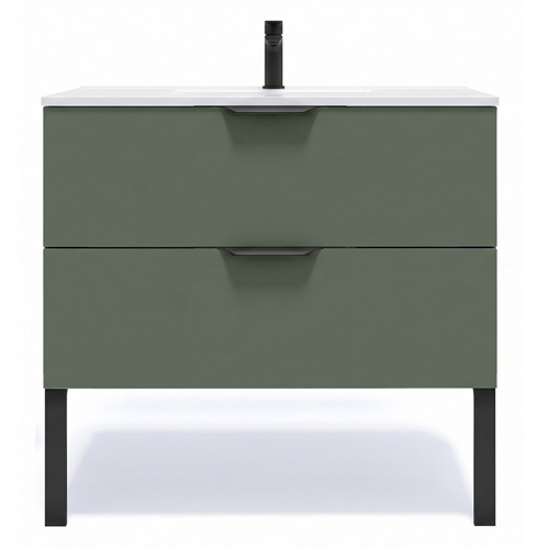 Meuble de salle de bain suspendu vasque intégrée 90cm 2 tiroirs Vert Amazonie - Venice