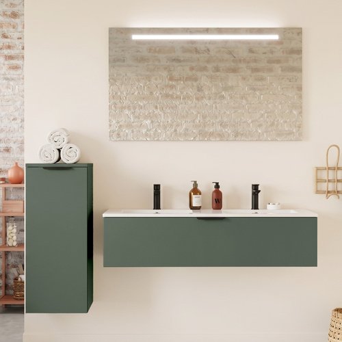 Meuble de salle de bain suspendu double vasque intégrée 120cm 1 tiroir Vert Amazonie - Venice