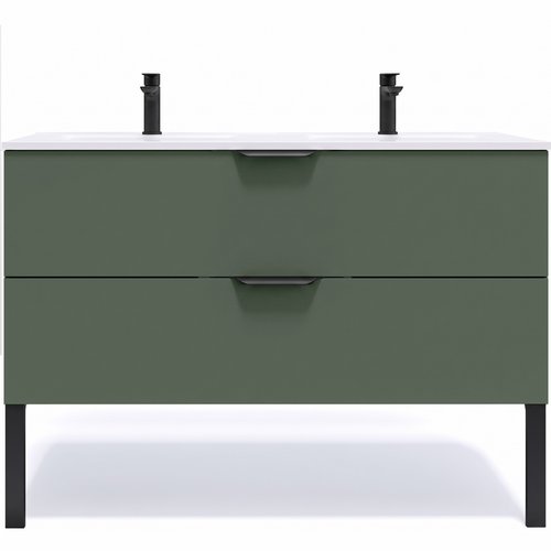 Meuble de salle de bain suspendu double vasque intégrée 120cm 2 tiroirs Vert Amazonie - Venice