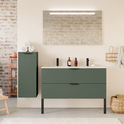 Meuble de salle de bain suspendu double vasque intégrée 120cm 2 tiroirs Vert Amazonie - Venice