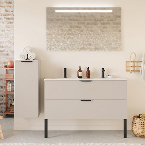 Meuble de salle de bain suspendu double vasque intégrée 120cm 2 tiroirs Vert sauge - Venice