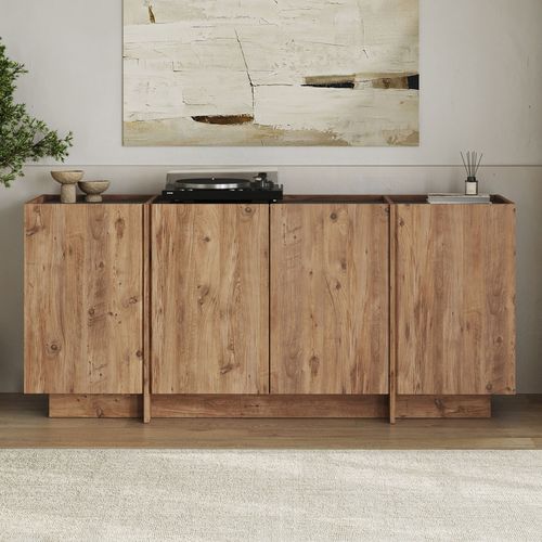 Buffet 4 portes effet pin et anthracite 180 cm - Amado