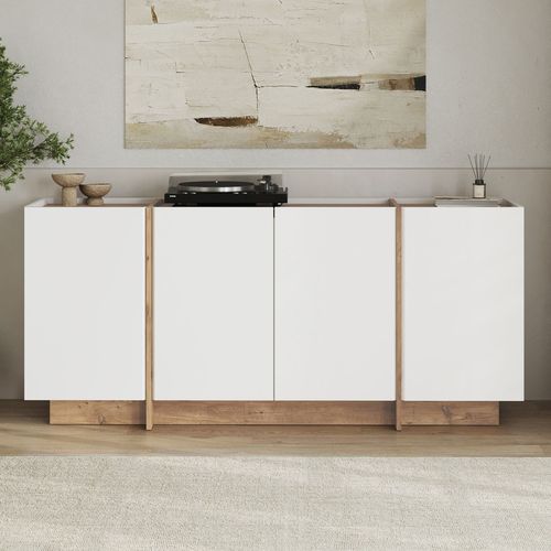 Buffet 4 portes effet pin et blanc 180 cm - Amado