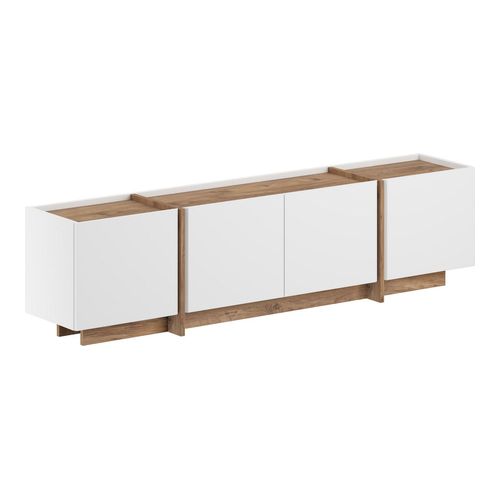 Meuble TV 4 portes effet pin et blanc 180 cm - Hanao