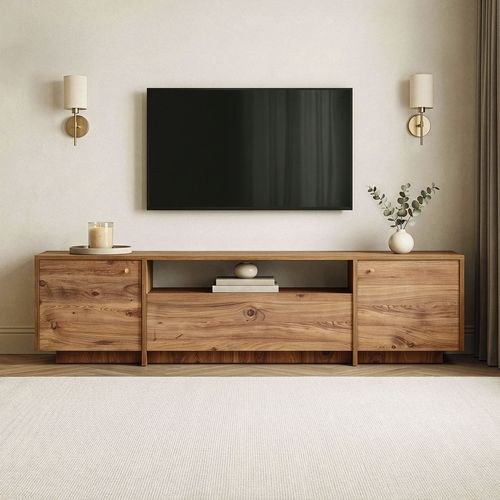 Meuble TV 3 portes 1 niche effet pin 180 cm - Lira