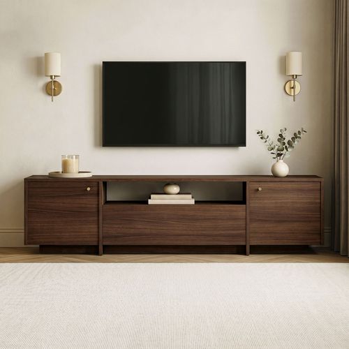Meuble TV 3 portes 1 niche effet noyer 180 cm - Lira