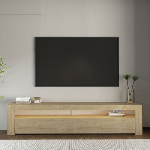 Meuble TV LED 2 portes 1 niche effet chêne clair 150 cm - Aveiro