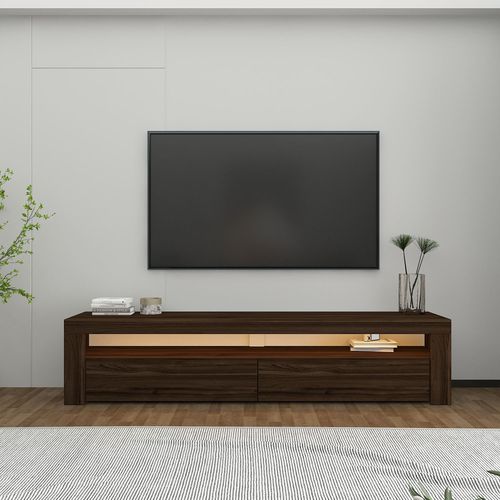 Meuble TV LED 2 portes 1 niche effet noyer 150 cm - Aveiro
