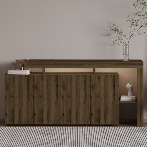 Buffet LED 4 portes 4 niches effet noyer 170 cm - Ilia