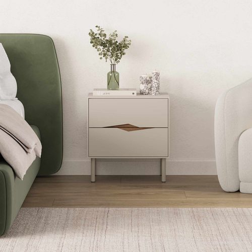 Table de chevet 2 tiroirs effet noyer foncé et beige 50 cm - Kelio