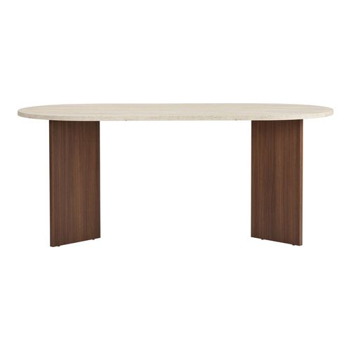 Table à manger ovale effet travertin et noyer 6 convives 180 cm - Suna