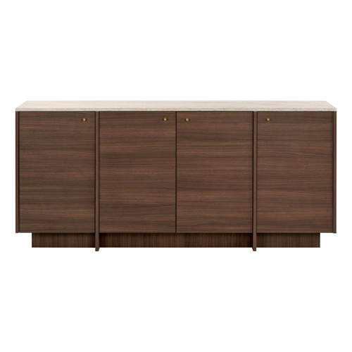 Buffet 4 portes effet travertin et noyer 180 cm - Lorio
