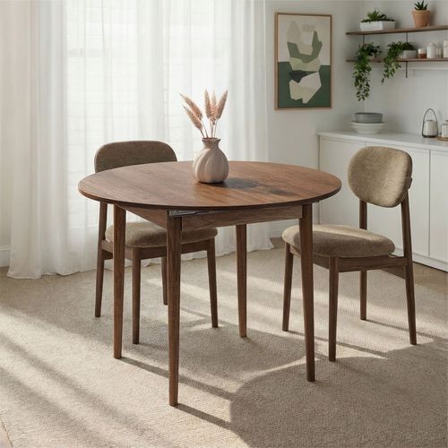 Table à manger extensible ronde effet noyer foncé 4 convives 100/131 cm - Marea