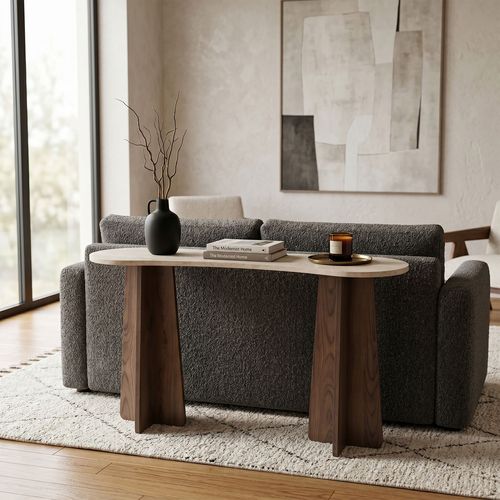 Console effet travertin et noyer 120 cm - Elina