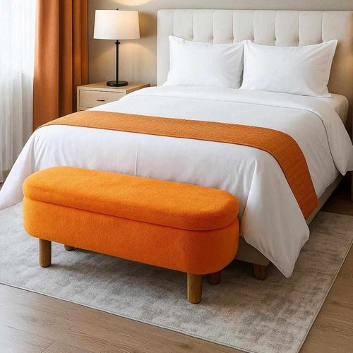 Banc coffre en tissu teddy orange 120 cm - Solen