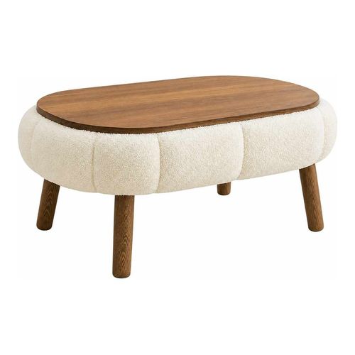 Table basse ovale en tissu teddy blanc 98 cm - Ronia