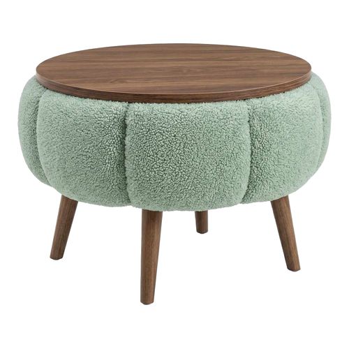 Table d'appoint ronde en tissu teddy vert 45 cm - Ronia