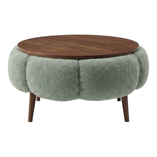 Table basse ronde en tissu teddy effet noyer et vert 60 cm - Silva
