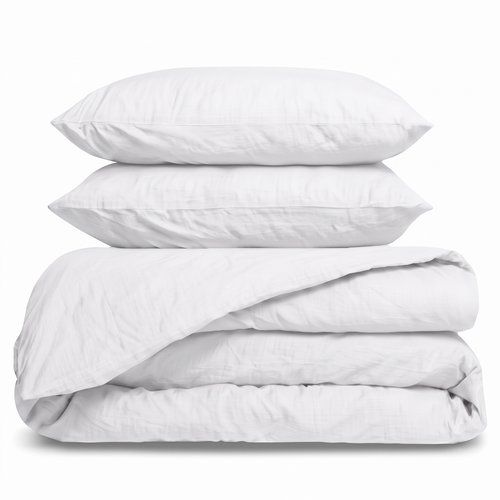 Pack 2 taies d'oreiller & Housse de couette en gaze de coton lavé Blanc 240 x 220 cm - Mykonos