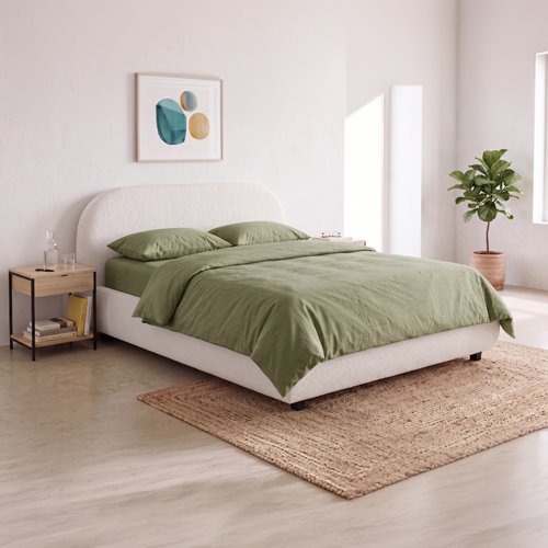 Pack 2 taies d'oreiller & Housse de couette en gaze de coton lavé kaki 260 x 240 cm - Mykonos