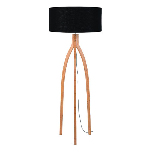 Lampadaire en bambou abat jour en lin noir - Collection Annapurna - Good&Mojo