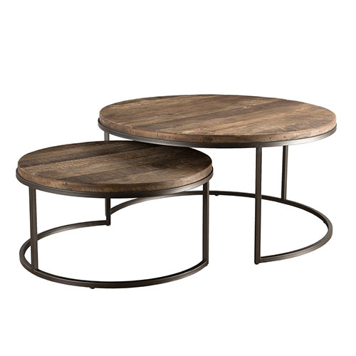 Set de 2 tables basses gigognes en teck recyclé acacia et métal - Athena