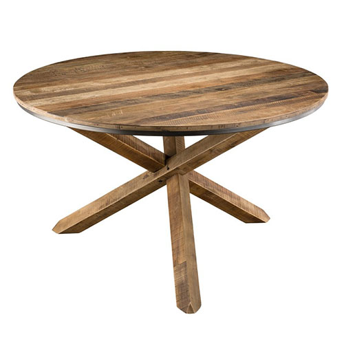 Table à manger ronde piètement croisé en teck recyclé et acacia - Collection Sixtine