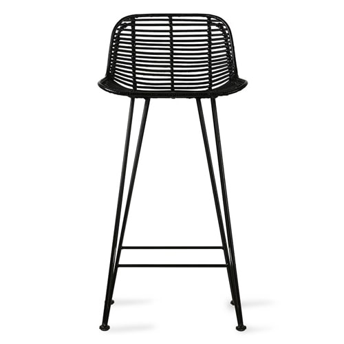 Tabouret de bar en rotin noir piètement métal noir - HK Living