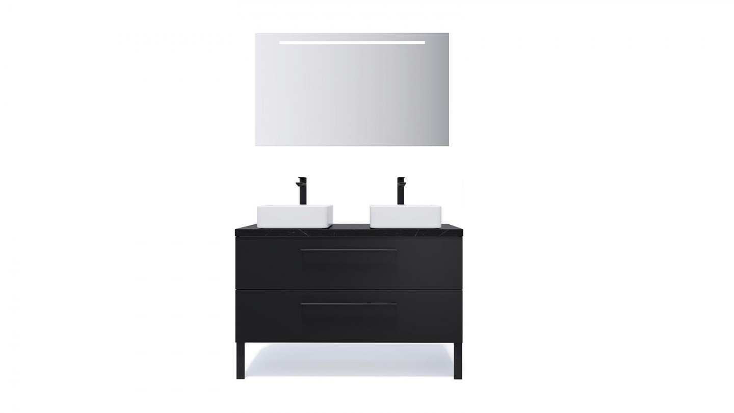 Meuble de salle de bain suspendu 2 vasques à poser 120cm 2 tiroirs Noir + miroir - Osmose