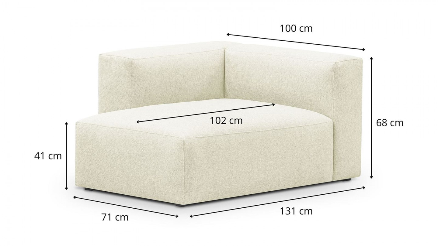 Canapé d'angle à gauche modulable avec méridienne 5 places en tissu ivoire - Modulo