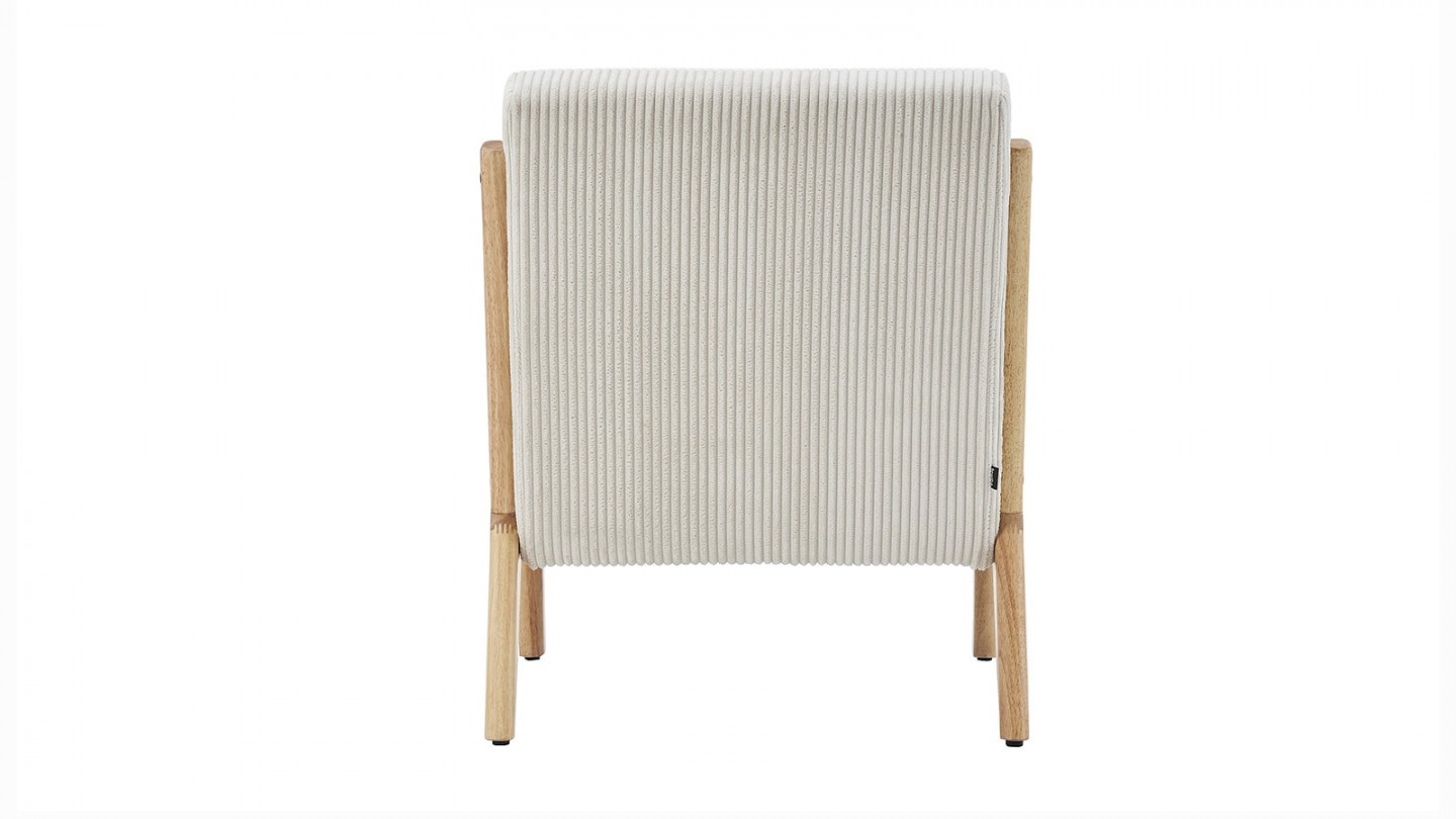 Fauteuil en bois et velours côtelé beige - Lanna