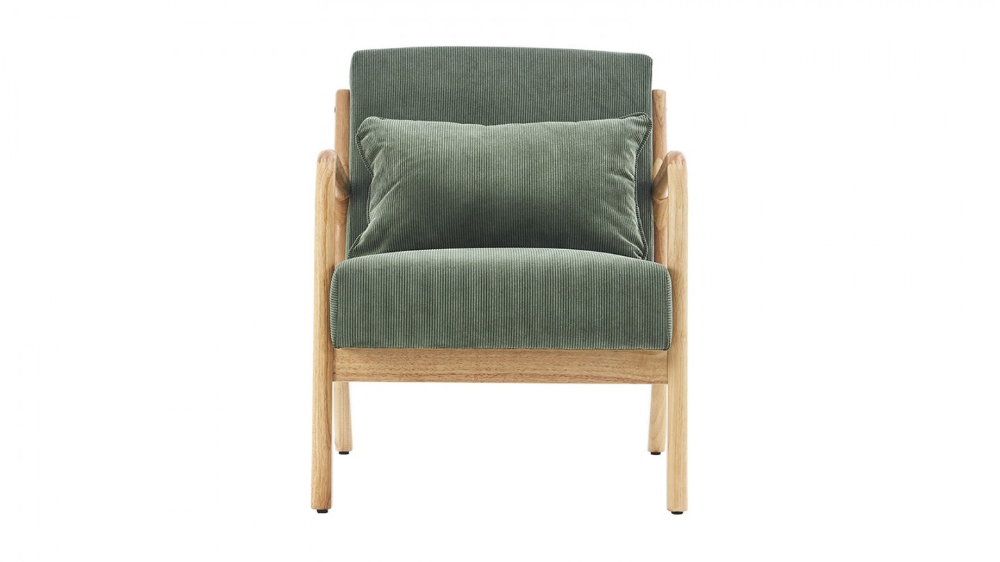 Fauteuil en bois et velours côtelé vert - Lanna