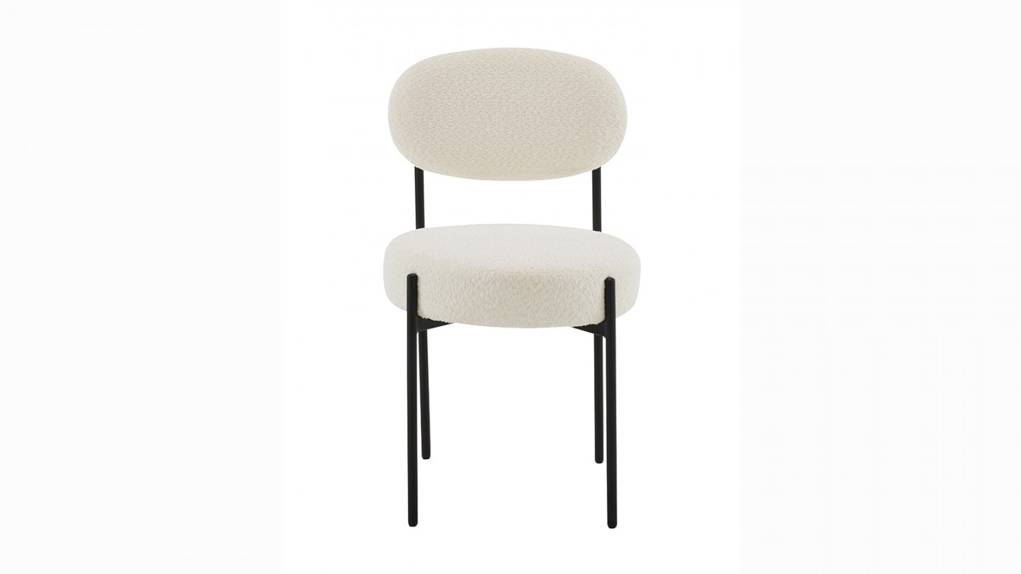 Lot de 2 chaises en tissu bouclé écru, piètement métal noir - Evora