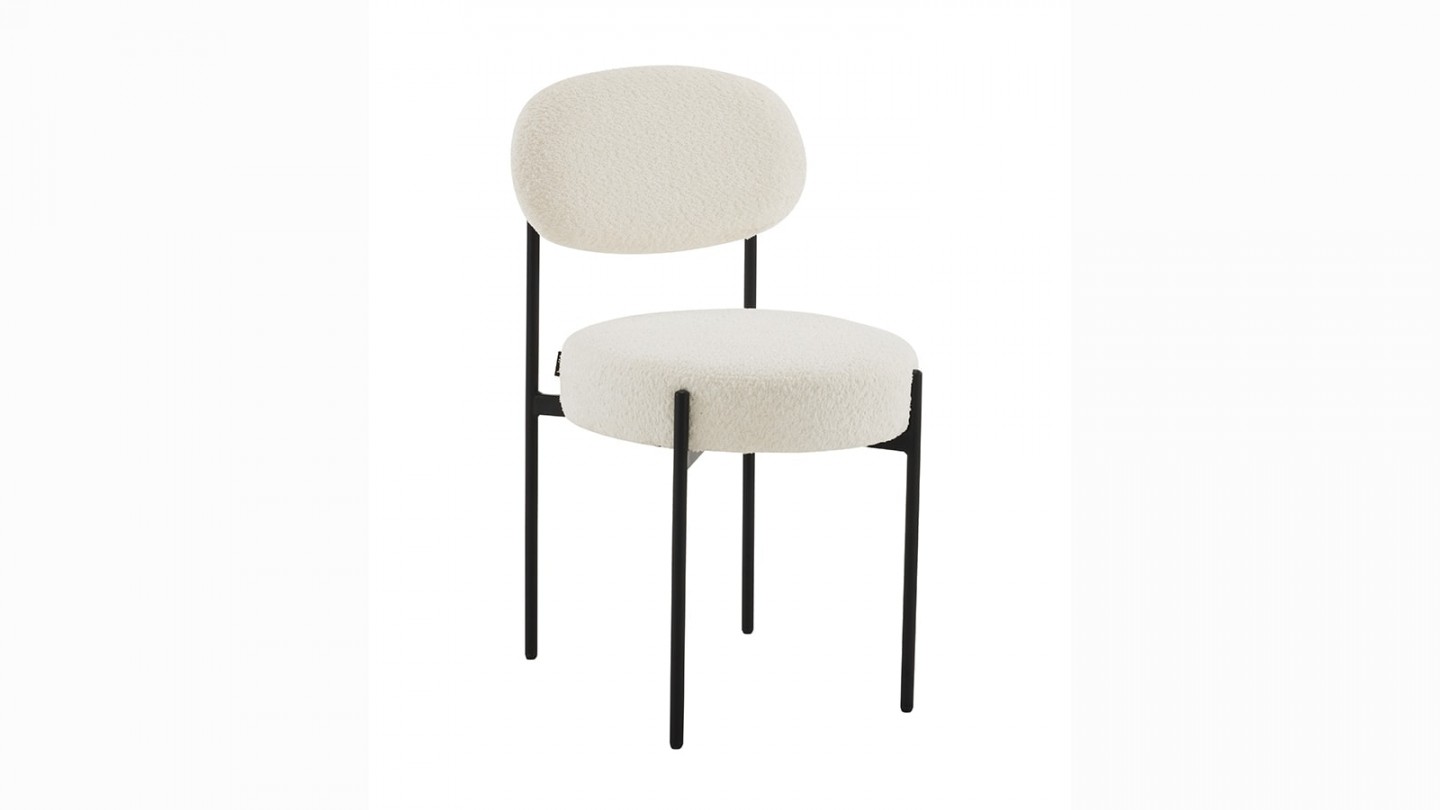 Lot de 2 chaises en tissu bouclé écru, piètement métal noir - Evora