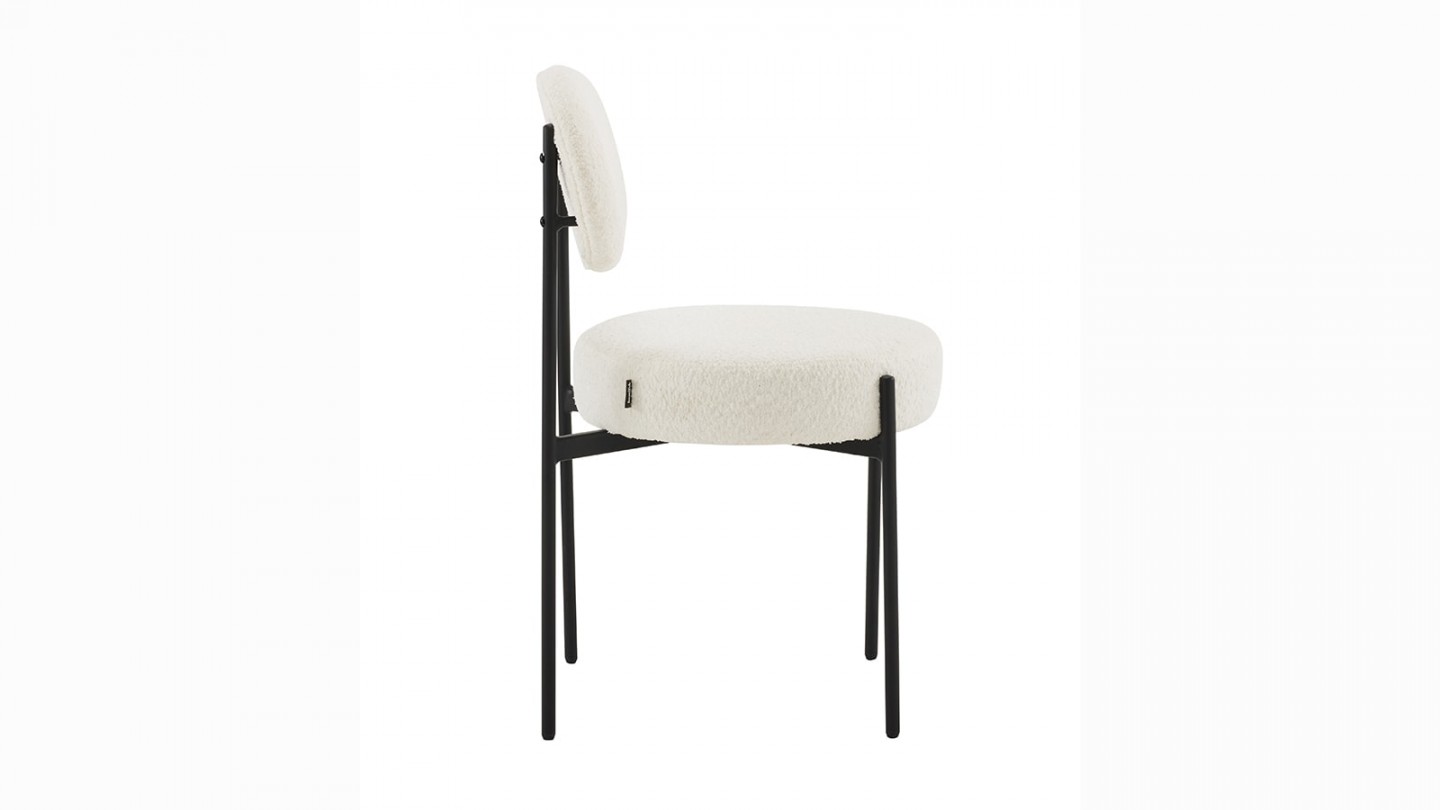 Lot de 2 chaises en tissu bouclé écru, piètement métal noir - Evora