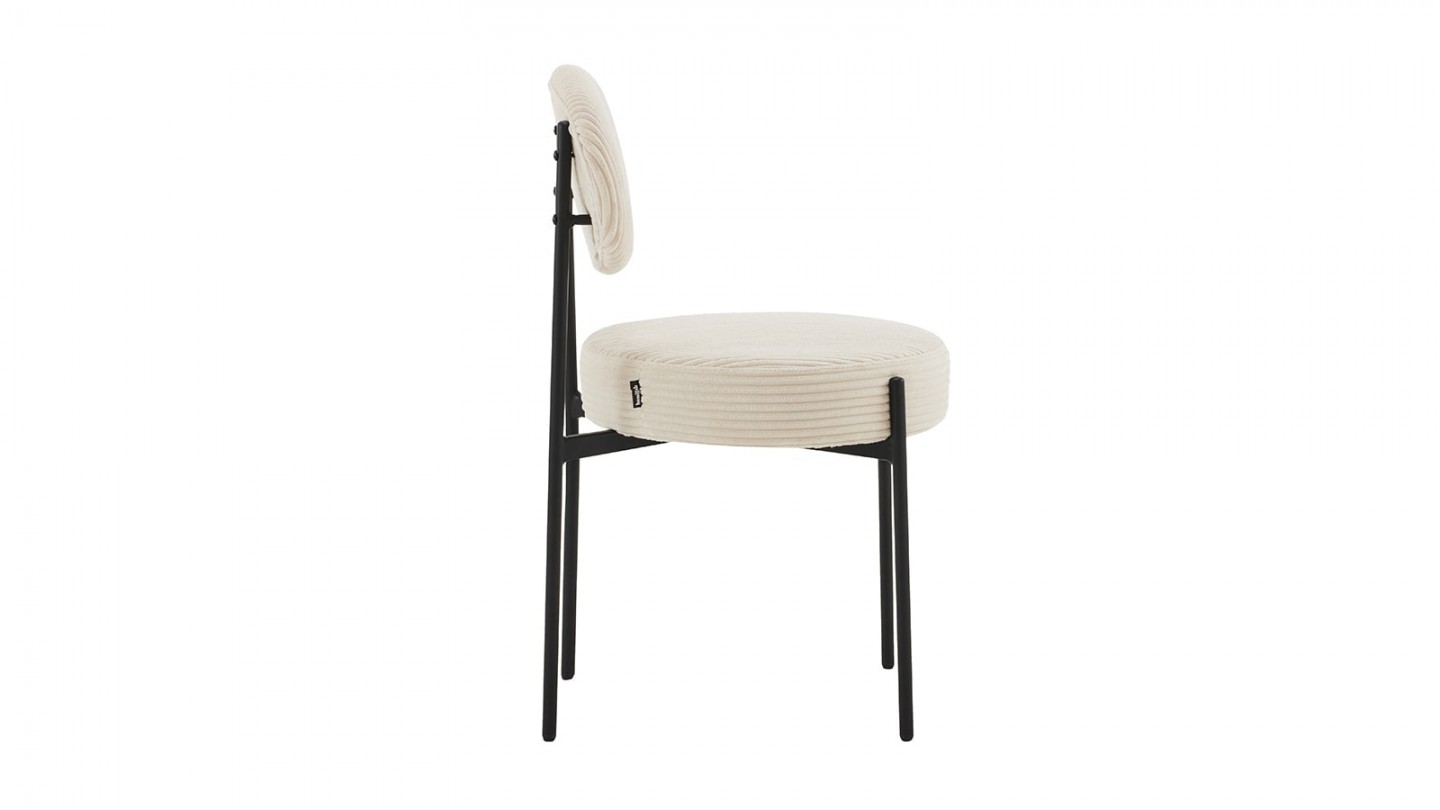 Lot de 2 chaises en velours côtelé beige, piètement métal noir - Evora