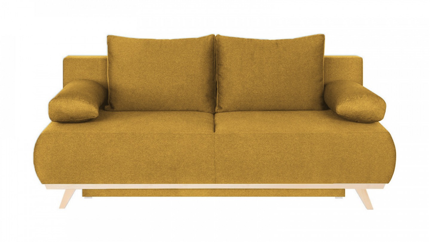 Canapé convertible 3 places avec coffre de rangement en tissu jaune moutarde - Laria New