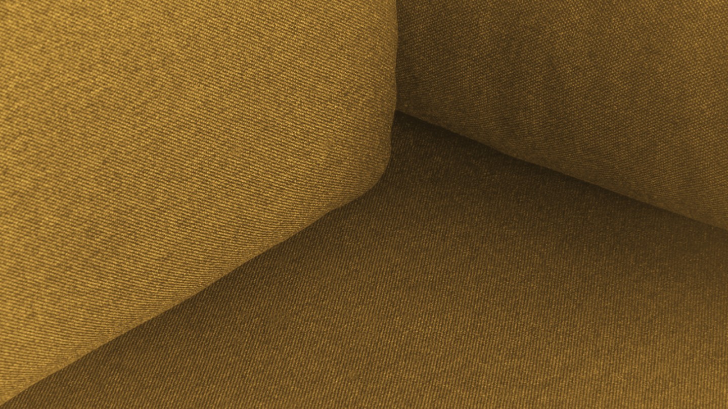 Canapé convertible 3 places avec coffre de rangement en tissu jaune moutarde - Laria New