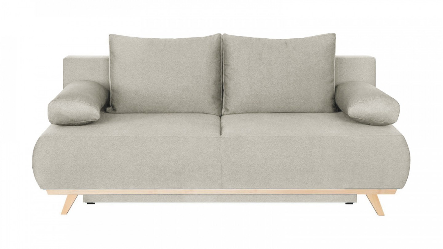 Canapé convertible 3 places avec coffre de rangement en tissu beige - Laria New