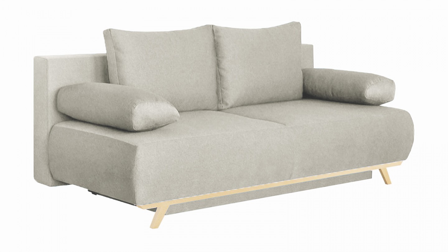 Canapé convertible 3 places avec coffre de rangement en tissu beige - Laria New