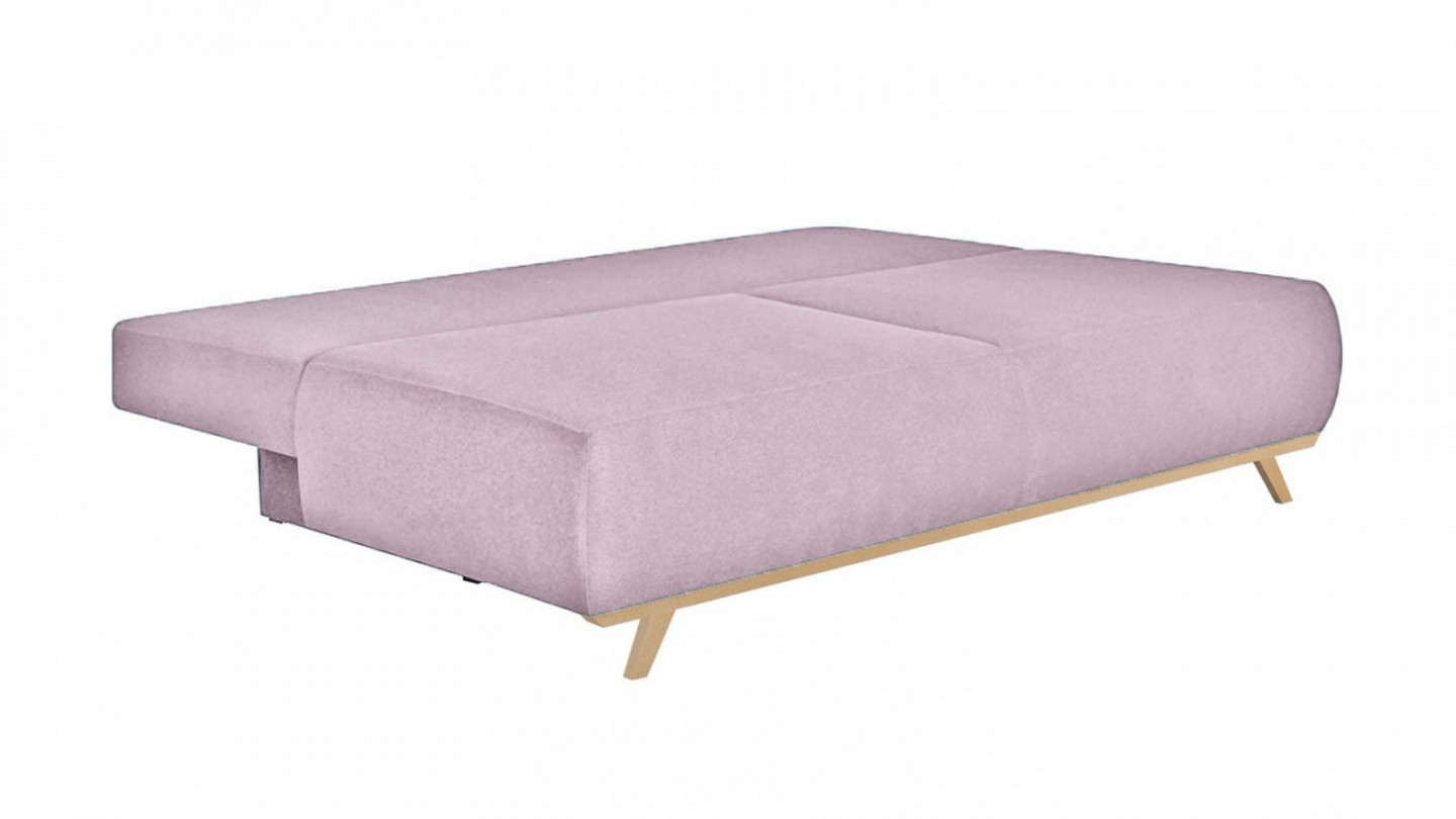 Canapé convertible 3 places avec coffre de rangement en tissu rose pâle - Laria New