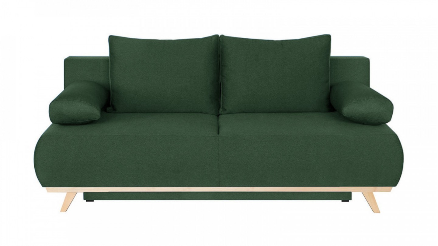 Canapé convertible 3 places avec coffre de rangement en tissu vert foncé - Laria New