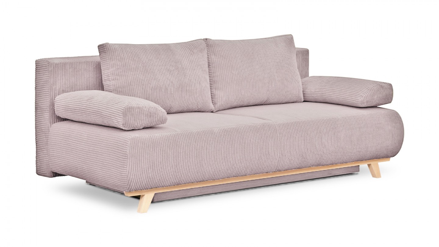 Canapé convertible 3 places avec coffre de rangement en velours côtelé rose pâle - Laria New