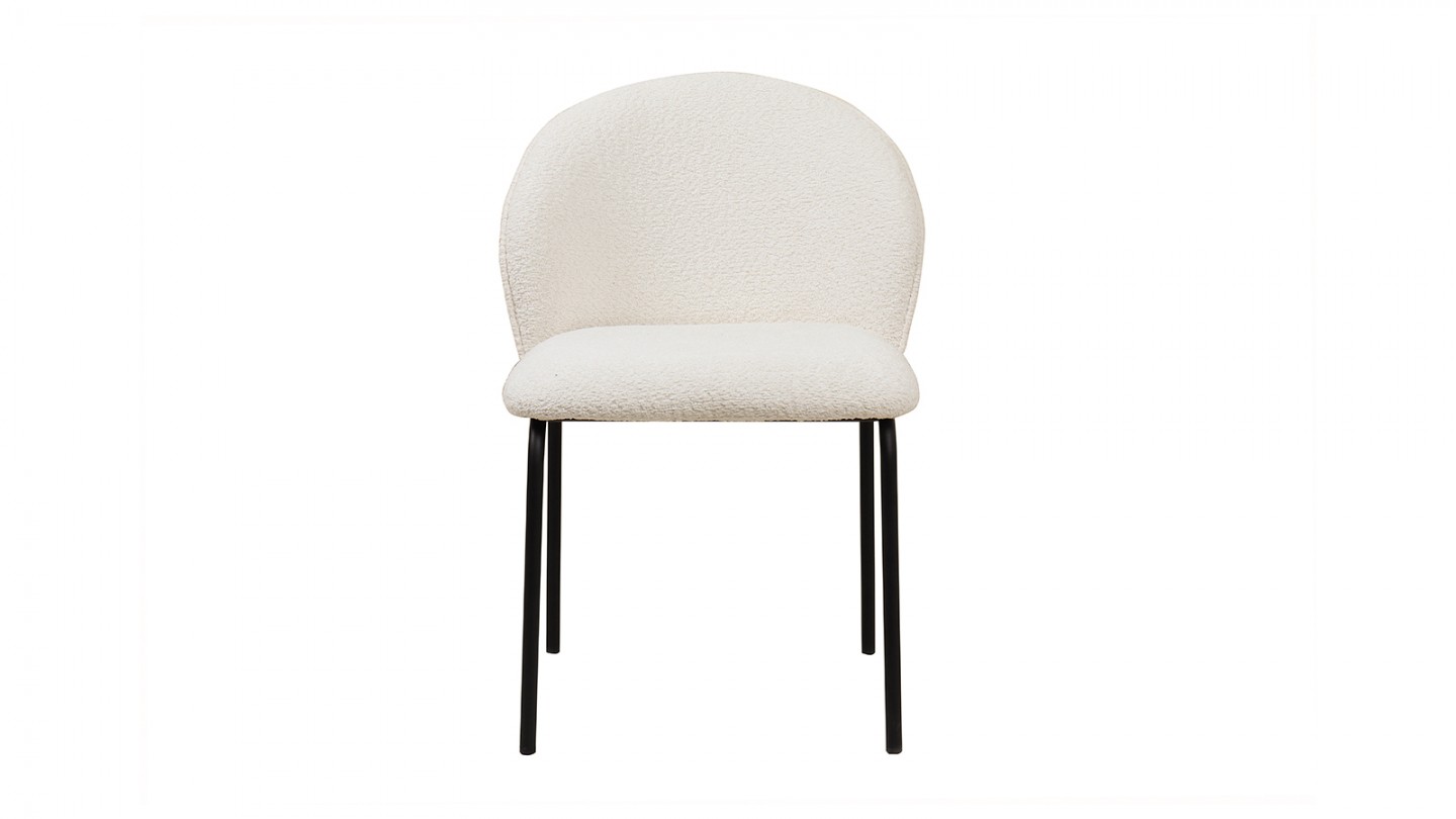 Lot de 2 chaises de salle à manger en tissu bouclette beige - piètement en métal noir - Noé