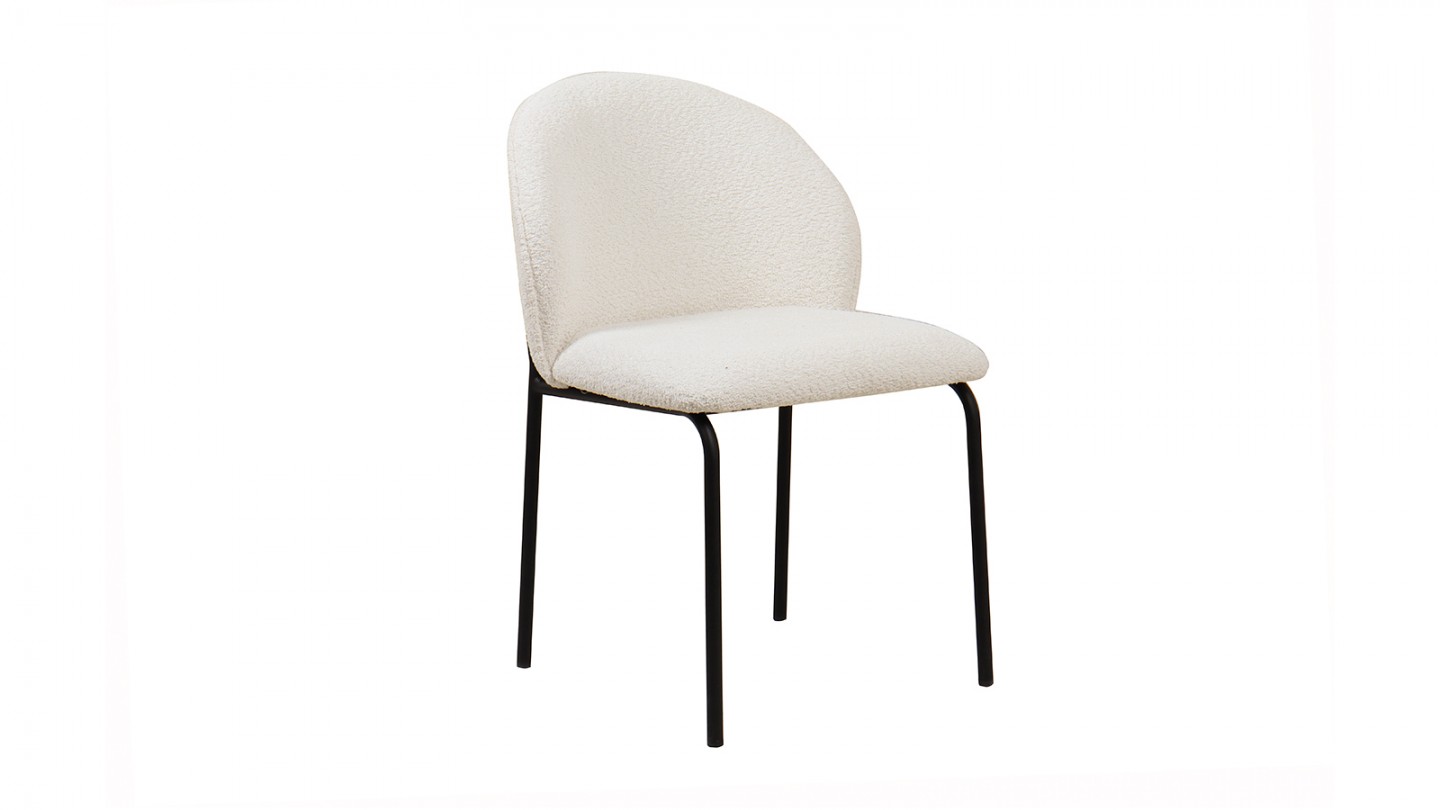 Lot de 2 chaises de salle à manger en tissu bouclette beige - piètement en métal noir - Noé