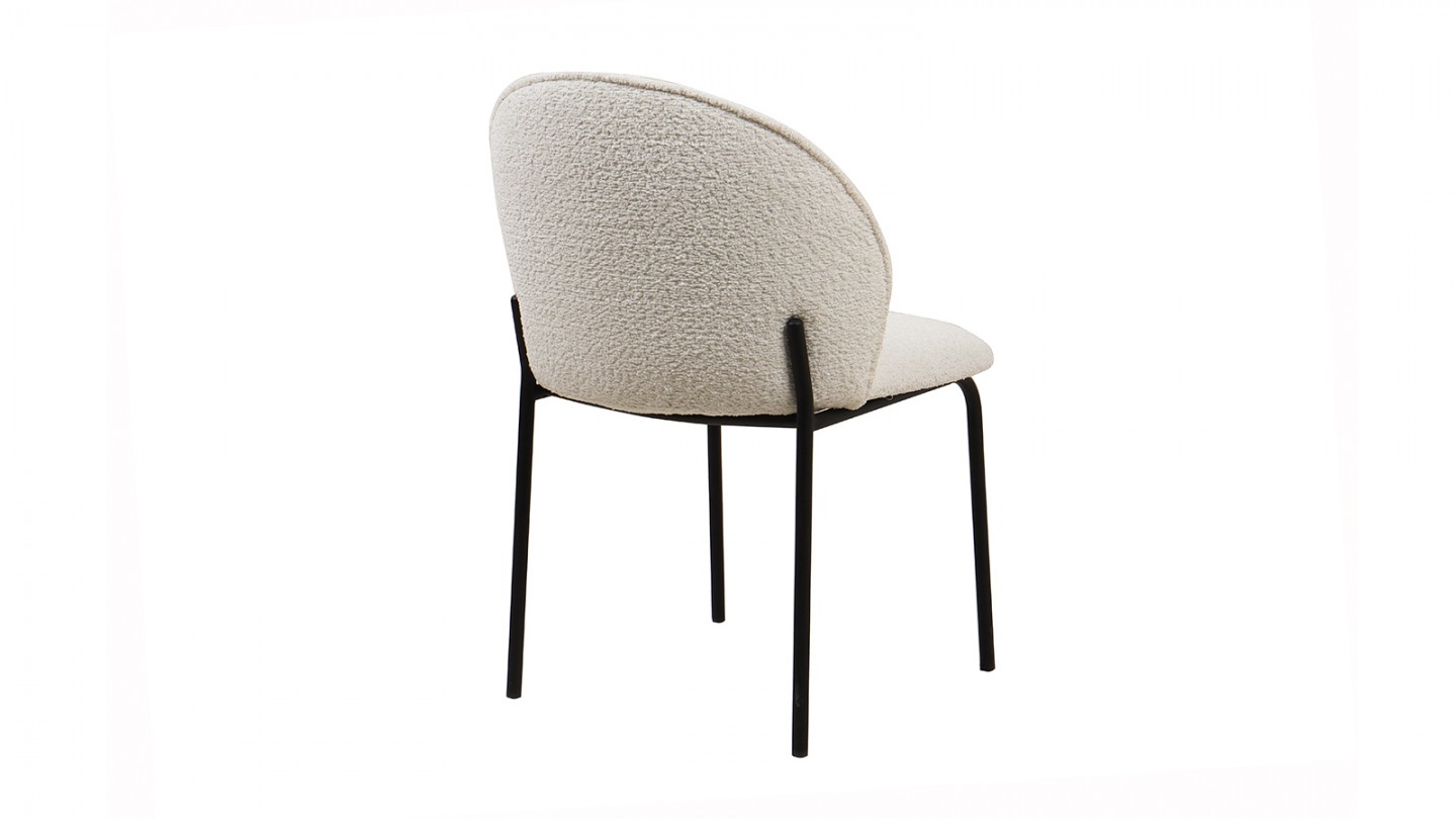 Lot de 2 chaises de salle à manger en tissu bouclette beige - piètement en métal noir - Noé