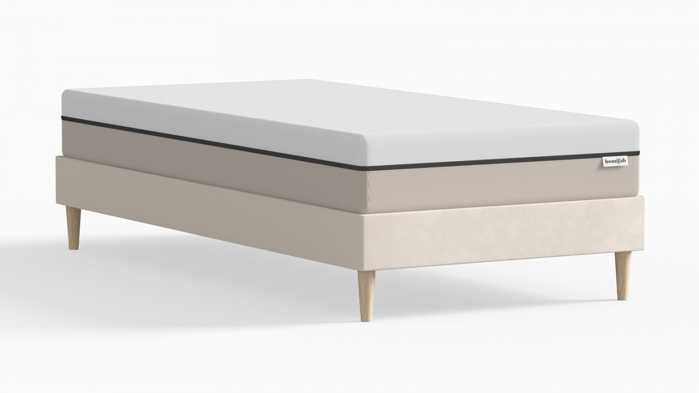 Ensemble lit adulte 90x190 cm en velours beige + Matelas Hybride à ressorts ensachés et mémoire de forme - Spring Elite