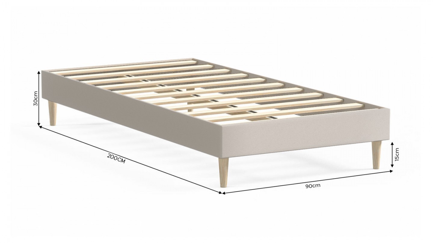 Ensemble lit adulte 90x190 cm en velours beige + Matelas mousse gel à mémoire de forme, double confort - Dual Confort