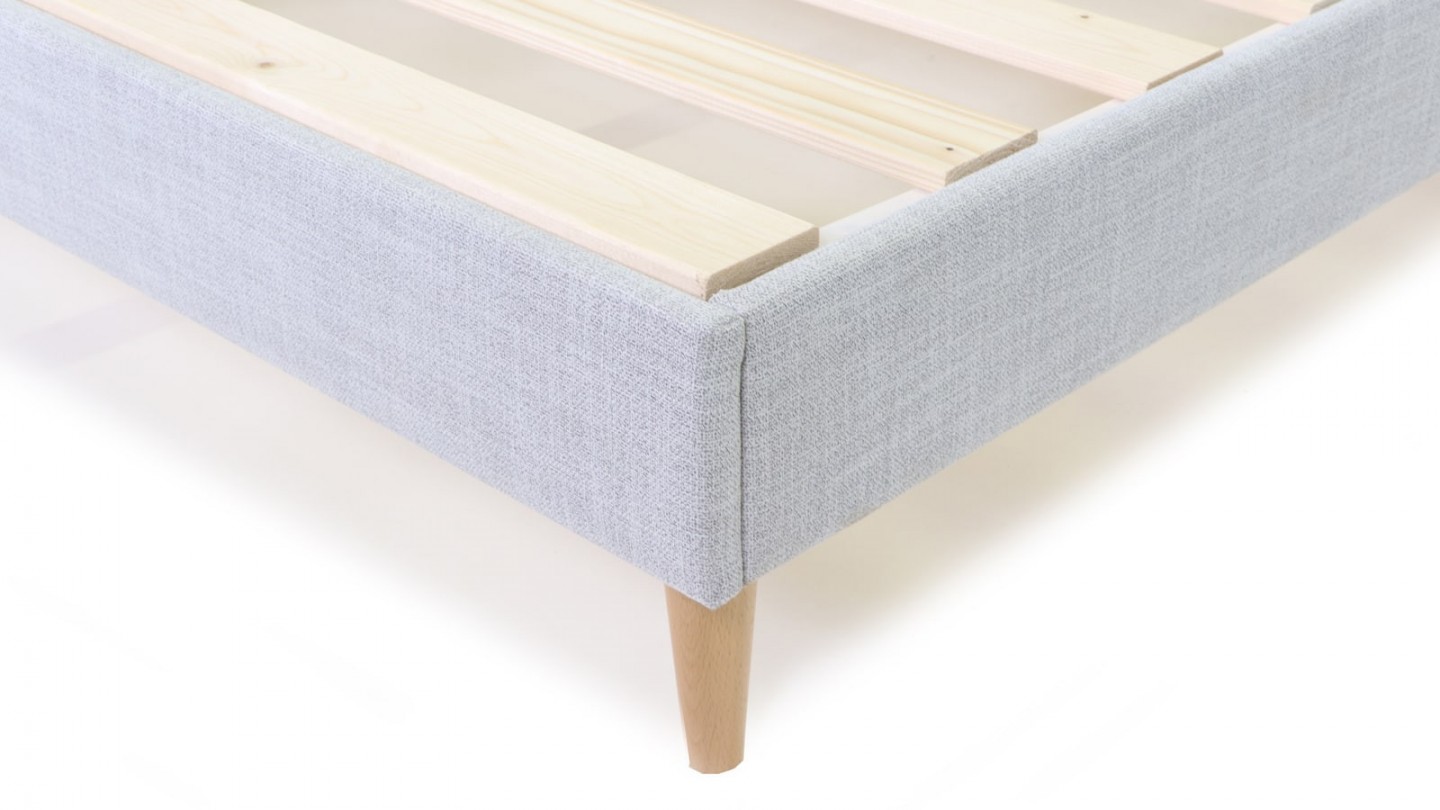 Ensemble lit adulte 140x190 cm en tissu gris clair + Matelas Hybride à ressorts ensachés et mémoire de forme - Spring Elite